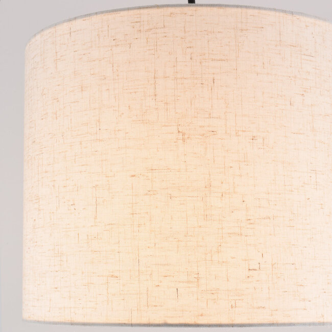 Czarna lampa stojąca z lnianym kloszem - Hygge