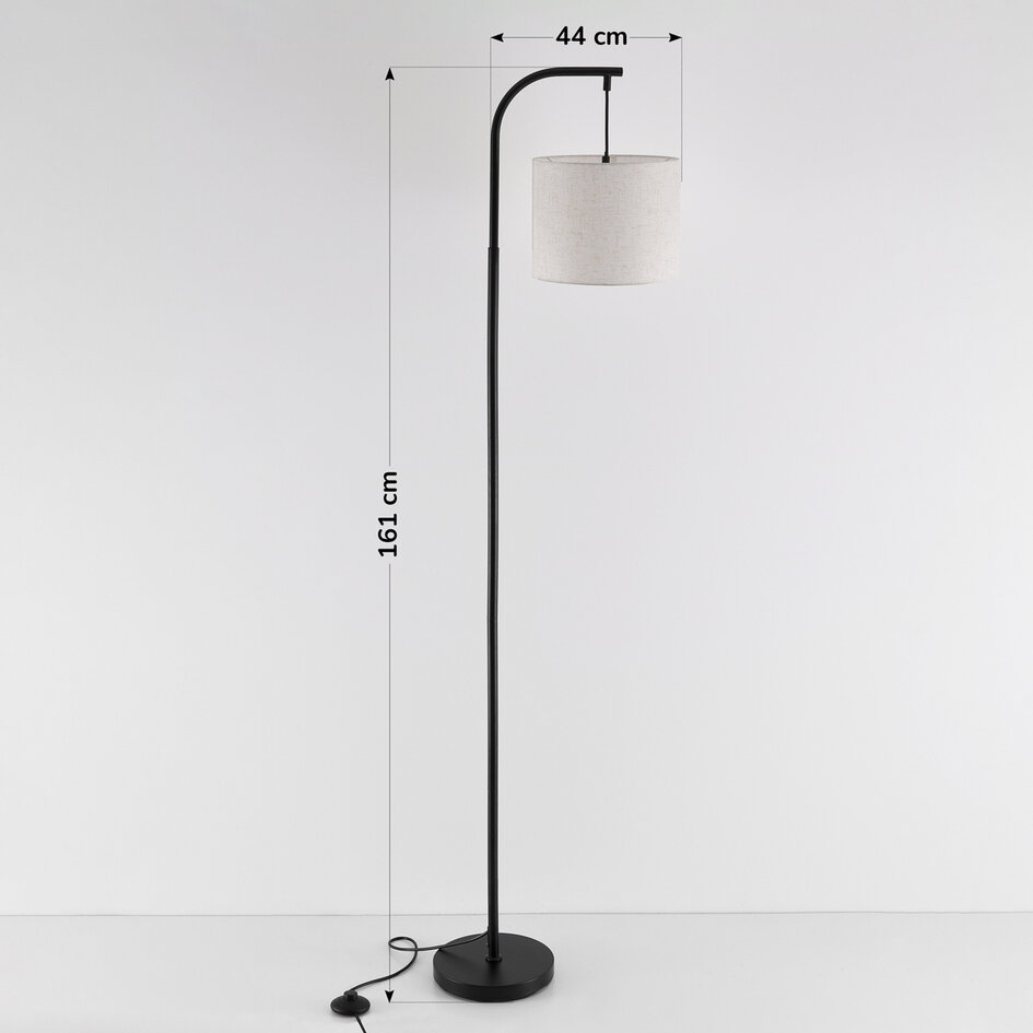 Czarna lampa stojąca z lnianym kloszem - Hygge