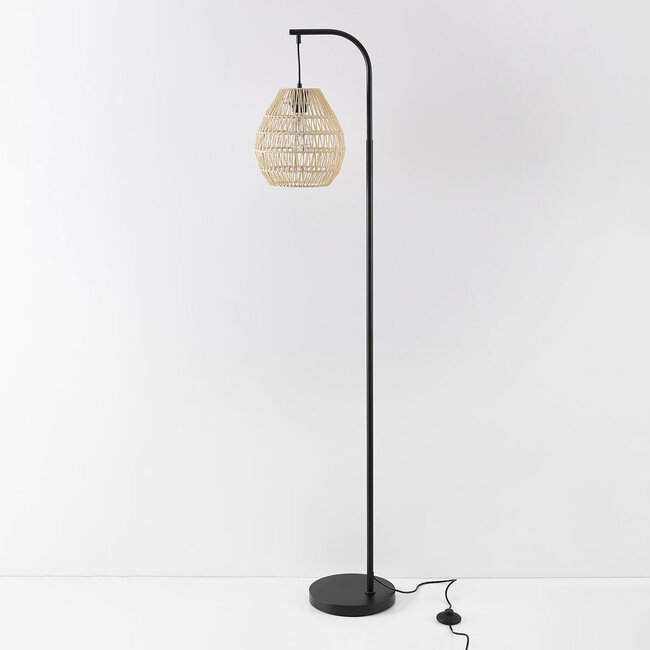 Lampa łukowa Lys czarna z naturalnym kloszem