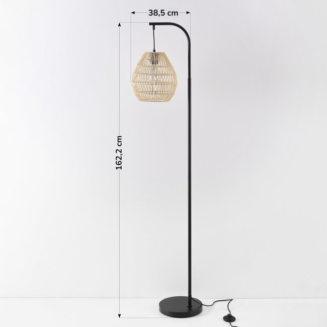 Lampa łukowa Lys czarna z naturalnym kloszem