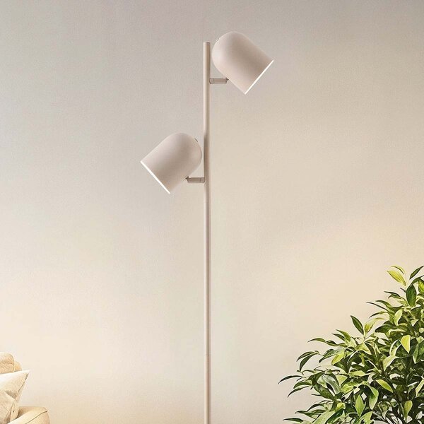 Beżowa lampa podłogowa Iki - z 2 obrotowymi reflektorami i LED-ami ściemnianymi dotykowo