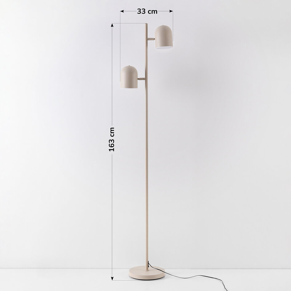 Beżowa lampa podłogowa Iki - z 2 obrotowymi reflektorami i LED-ami ściemnianymi dotykowo