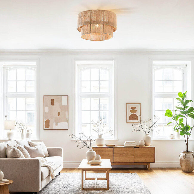 Lampa sufitowa Fika z plecionym kloszem konopnym