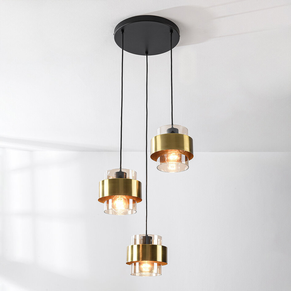 Design lampa wisząca Fynna 3 światła szkło bursztynowe