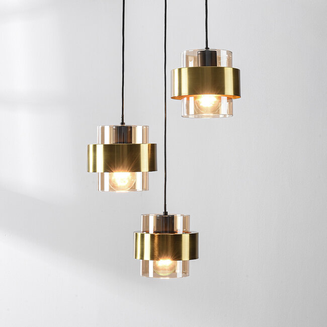 Design lampa wisząca Fynna 3 światła szkło bursztynowe