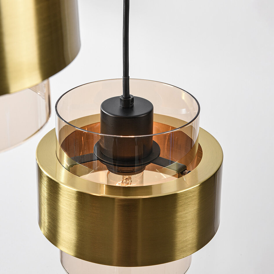 Design lampa wisząca Fynna 3 światła szkło bursztynowe
