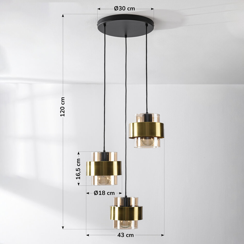 Design lampa wisząca Fynna 3 światła szkło bursztynowe