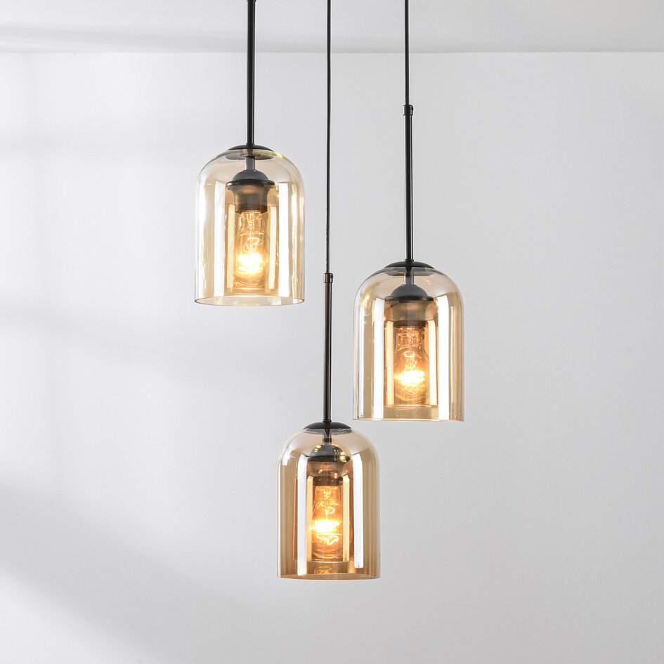 Design lampa wisząca Turella 3 światła ze szkłem bursztynowym