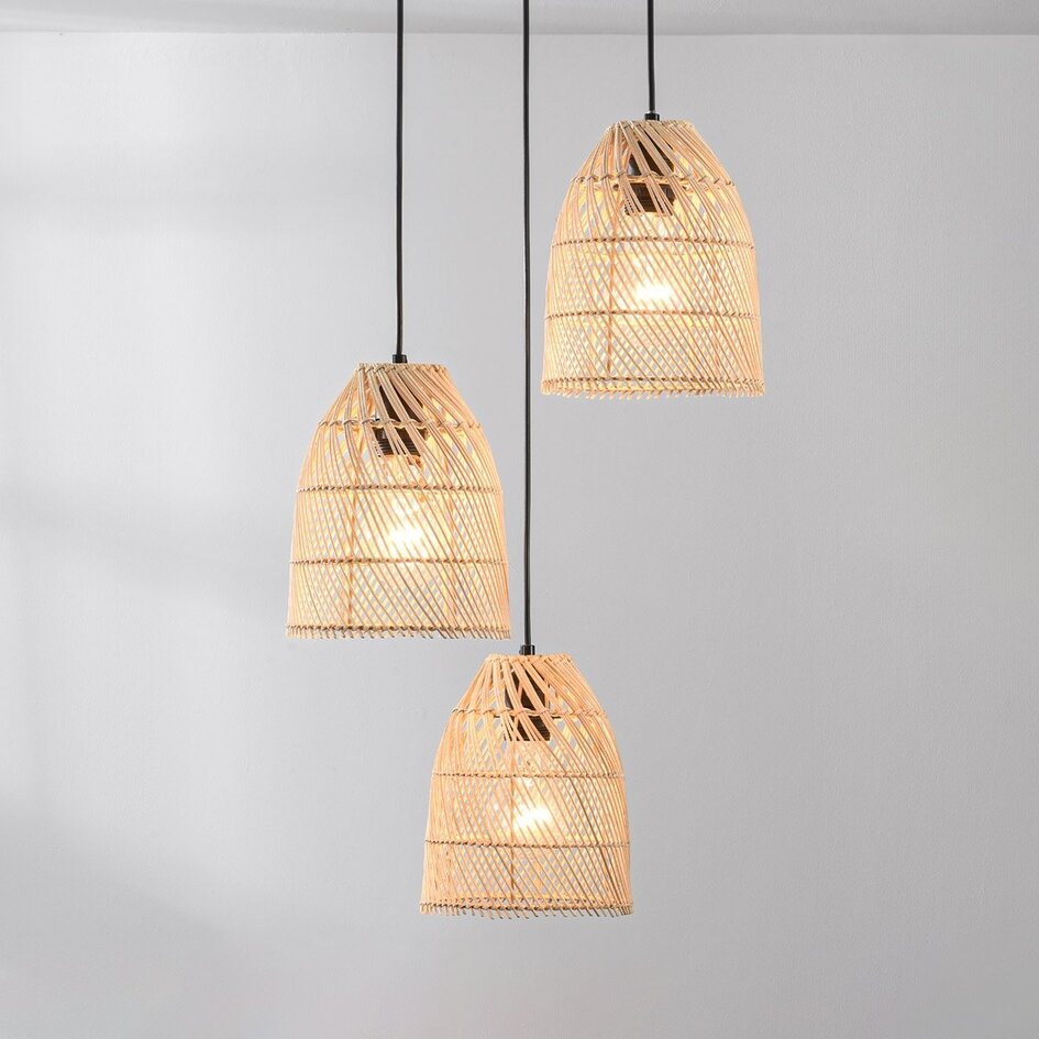 3 światła lampa wisząca z ręcznie plecionego rattanu - Ayla