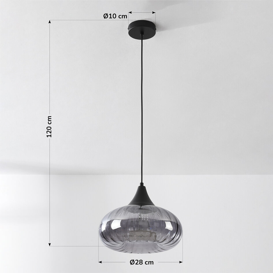 Czarna lampa wisząca Ori czarna ze szkłem dymionym w paski