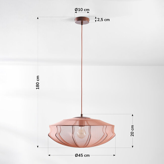 Minimalistyczna lampa wisząca Feronia z jasnoróżowym kloszem z tkaniny Ø45 cm