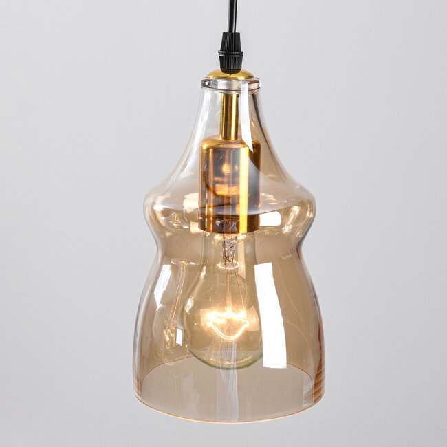 4 światła nowoczesna lampa wisząca ze szkłem bursztynowym - Maracas