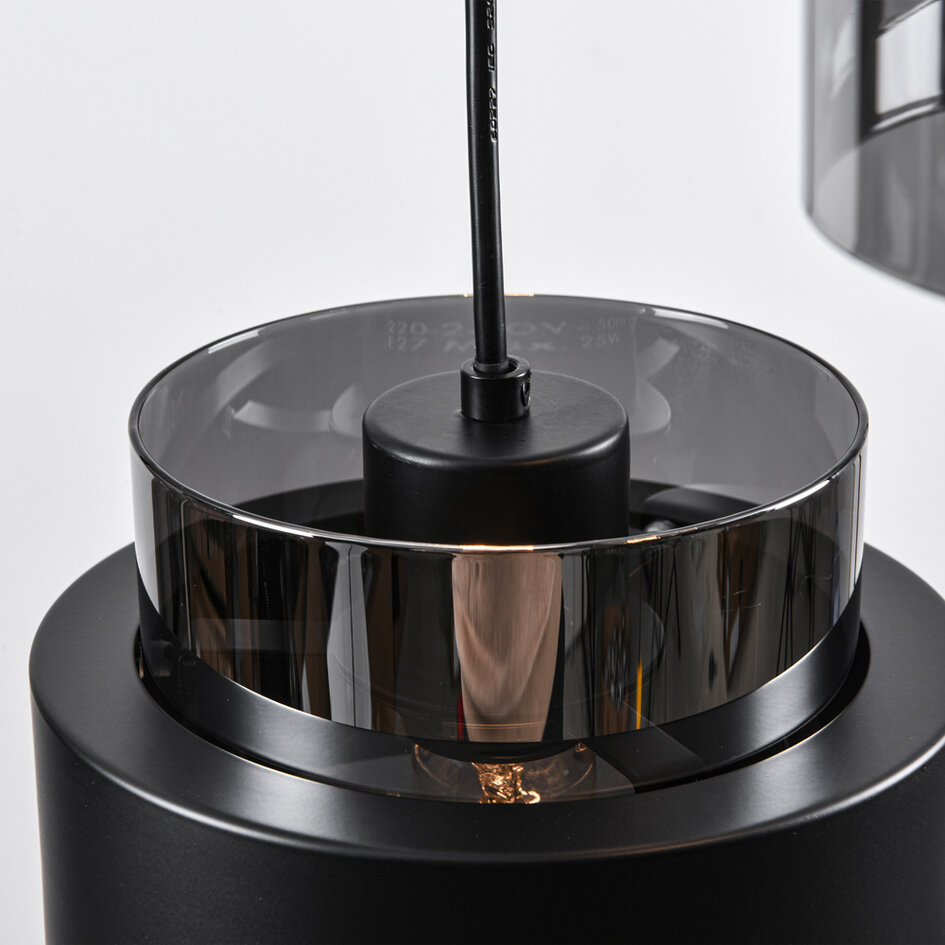 Nowoczesna lampa wisząca czarna ze szkłem przydymionym, 4 światła - Fynna