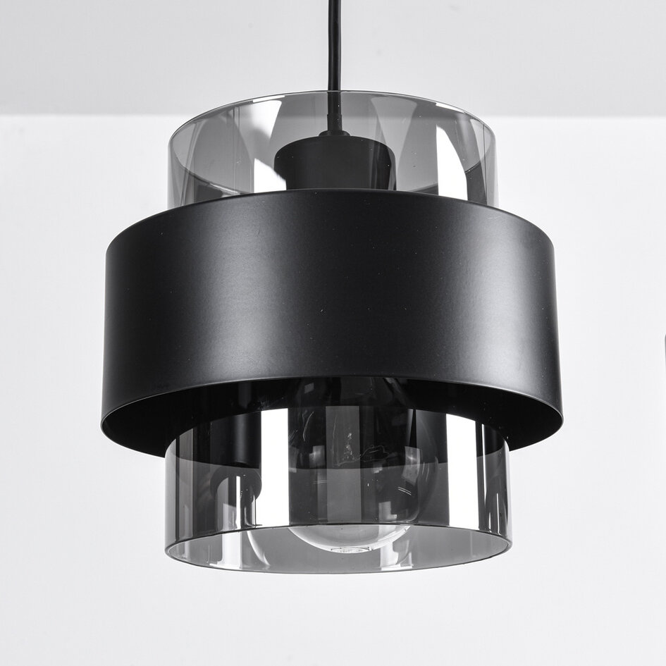 Lampa wisząca Faey czarna ze szkłem przydymionym, 4 światła