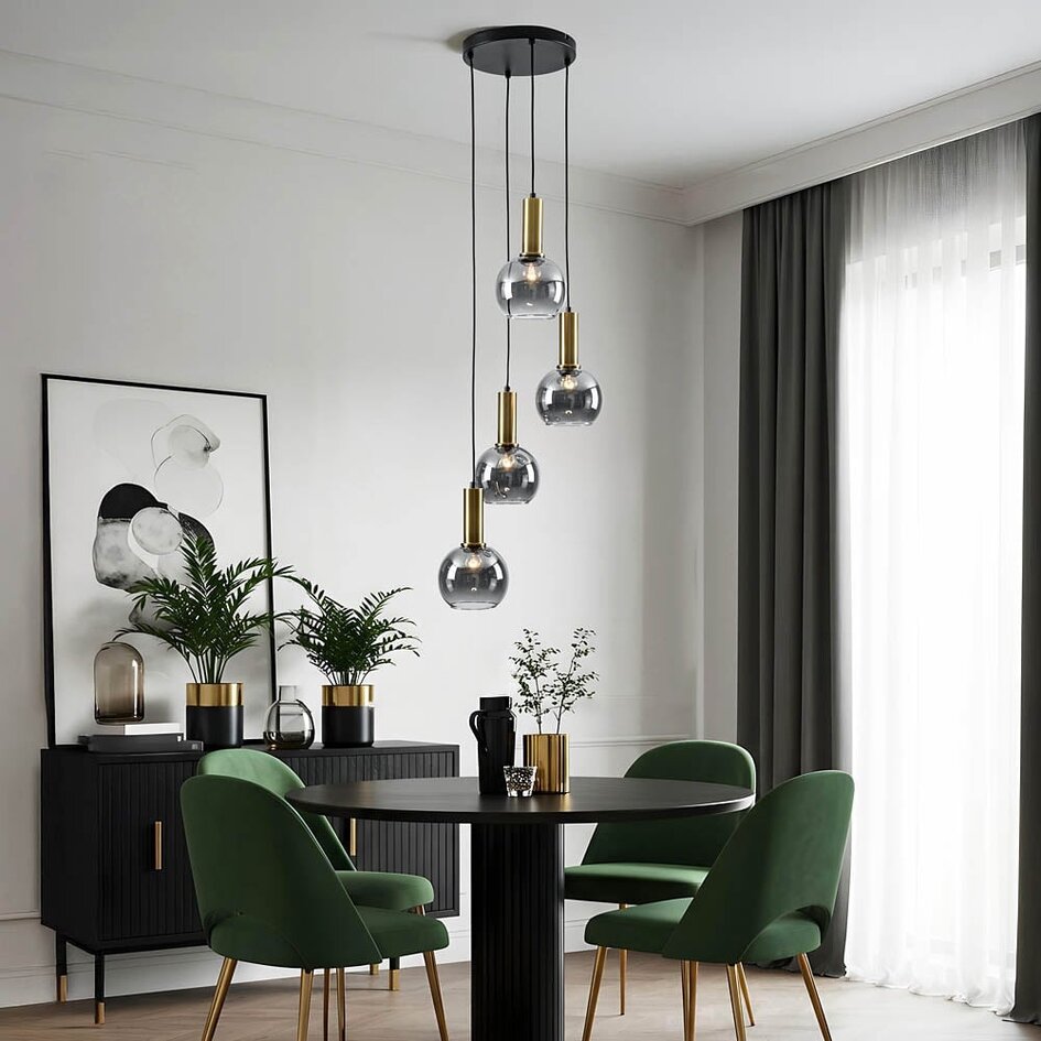 Design złota lampa wisząca ze szkłem dymionym, 4 światła - Imme