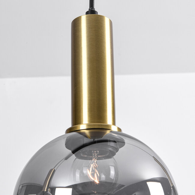 Lampa wisząca Imke czarna ze złocistymi detalami i szkłem przydymionym, 4 światła