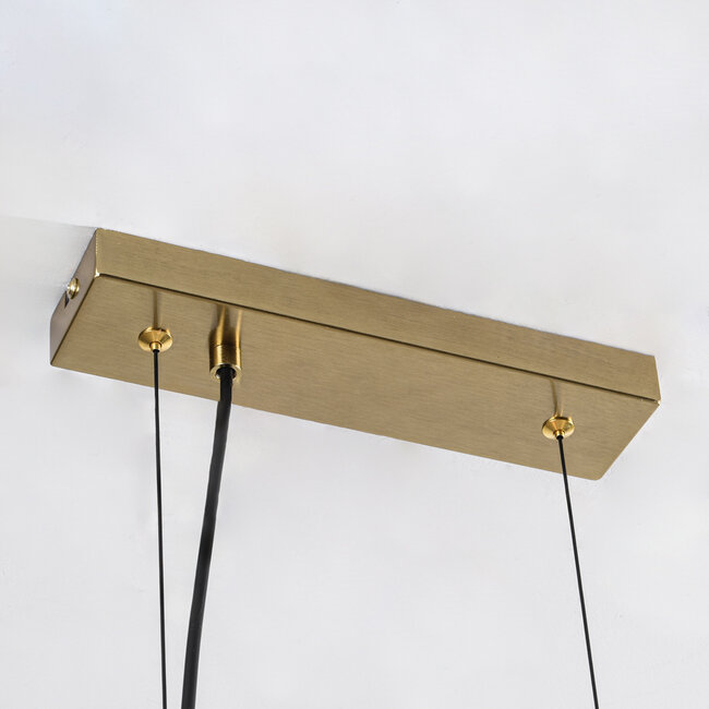 Złoty design lampa wisząca ze szkłem bursztynowym, 9 światła - Ennea