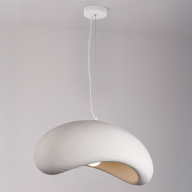 Lampa wisząca Wabi-Sabi Zenji 60 x 42 cm o fakturze przypominającej kamień - biała