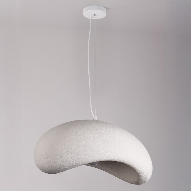 Lampa wisząca Wabi-Sabi Zenji 60 x 42 cm o fakturze przypominającej kamień - biała