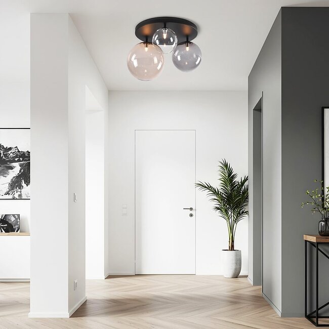 Lampa sufitowa Lumose 3 światła - szkło bursztynowe, przydymione i przezroczyste