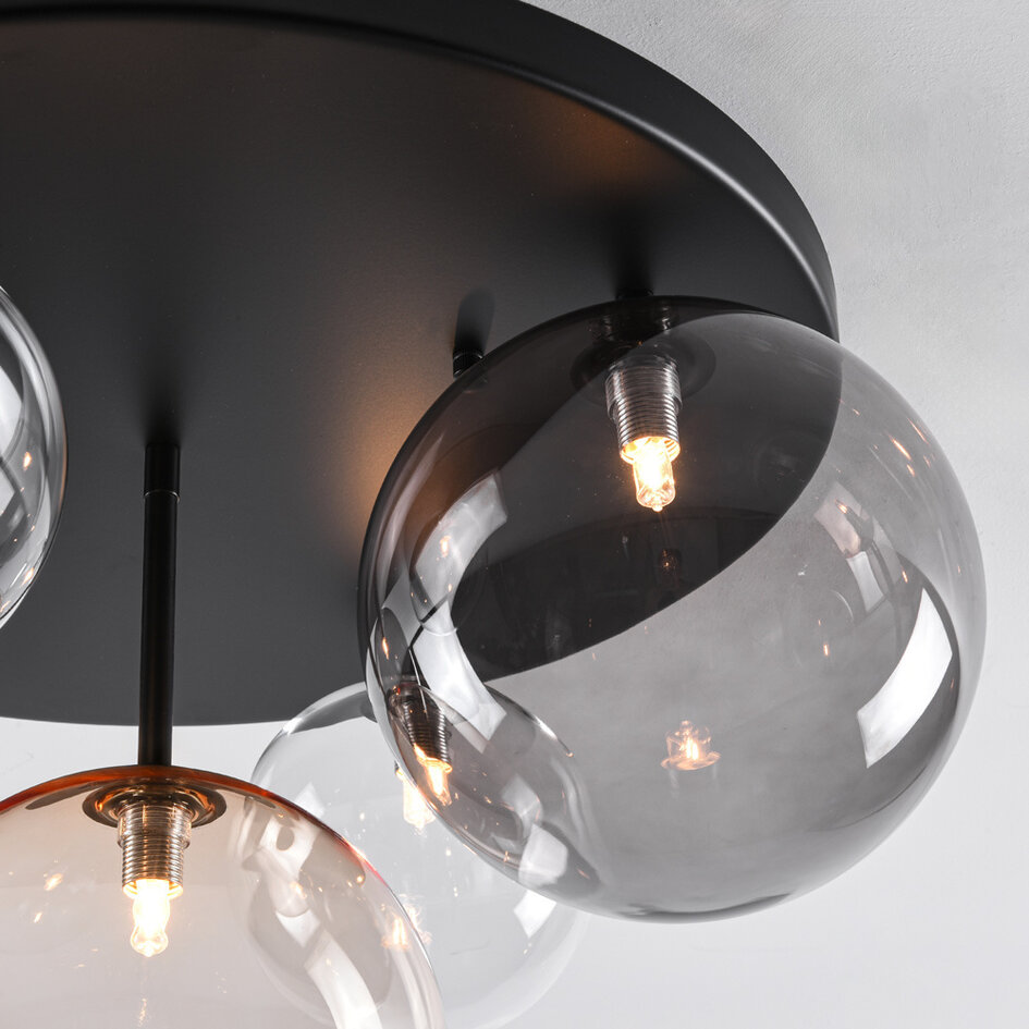 Lampa sufitowa Lumose 5 światła z różnymi szklanymi kulami