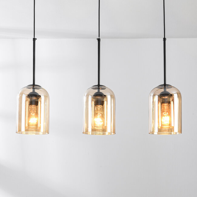 Design lampa wisząca Tovano 3 światła ze szkła bursztynowego
