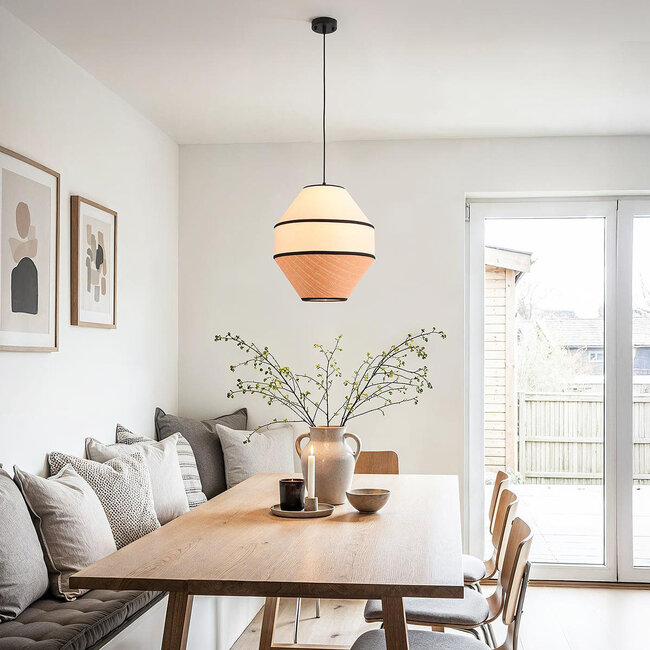 Japandi lampa wisząca Seil z naturalnym kloszem z tkaniny i plecionego sznura