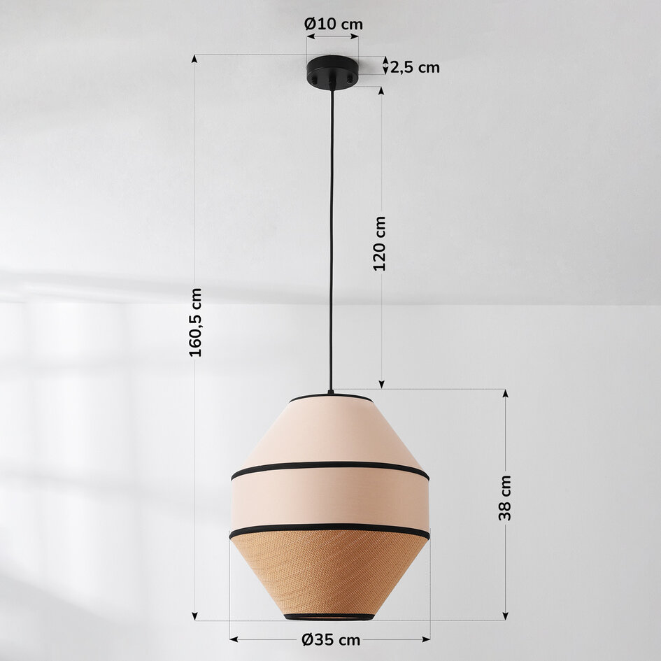 Japandi lampa wisząca Seil z naturalnym kloszem z tkaniny i plecionego sznura