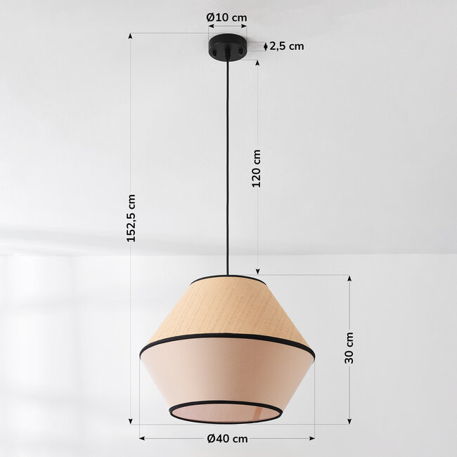 Japandi Lampa wisząca Corda z naturalnym kloszem z tkaniny i plecionego sznura