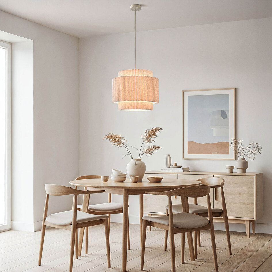 Lampa wisząca Tressa z plisowanym kloszem z tkaniny - Beżowa