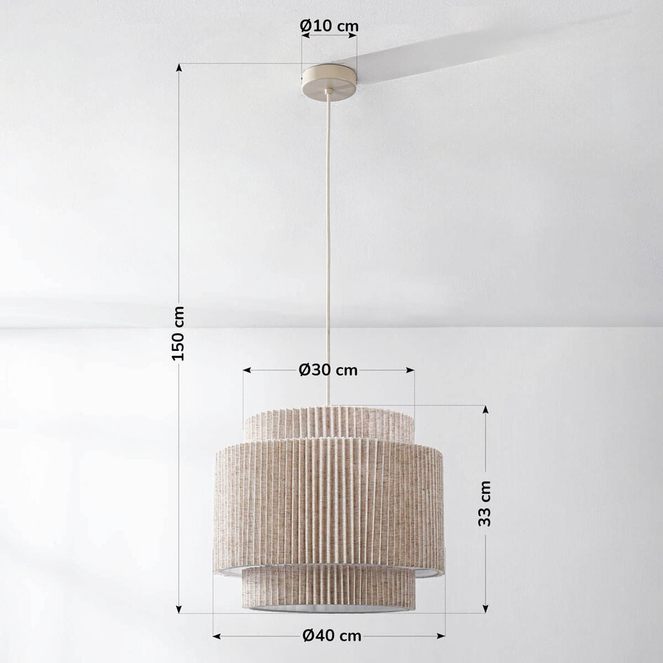 Lampa wisząca Tressa z plisowanym kloszem z tkaniny - Beżowa