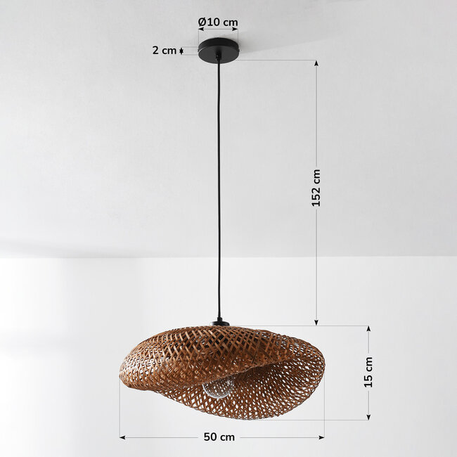 Bambusowa lampa wisząca Texta z ręcznie plecionym kloszem Ø50 cm