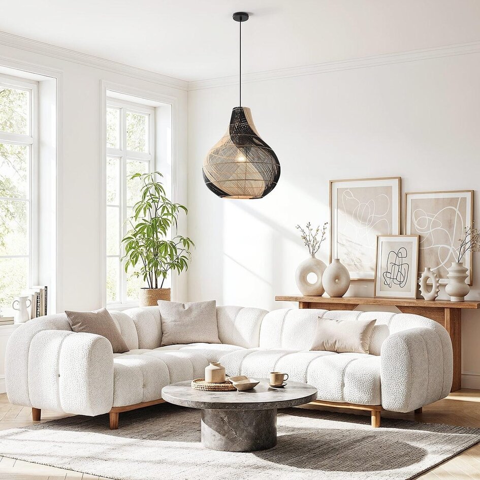 Design rattanowa lampa wisząca Scapa - czarna z naturalnym