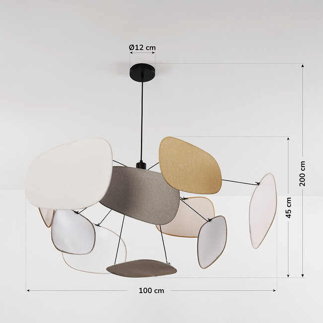 Design lampa wisząca Zandor z lekkimi lnianymi kloszami w delikatnych odcieniach