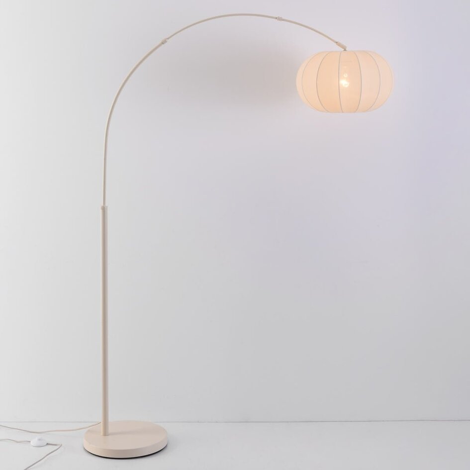 Japandi lampa łukowa Marell – beżowa oprawa z lnianym kloszem