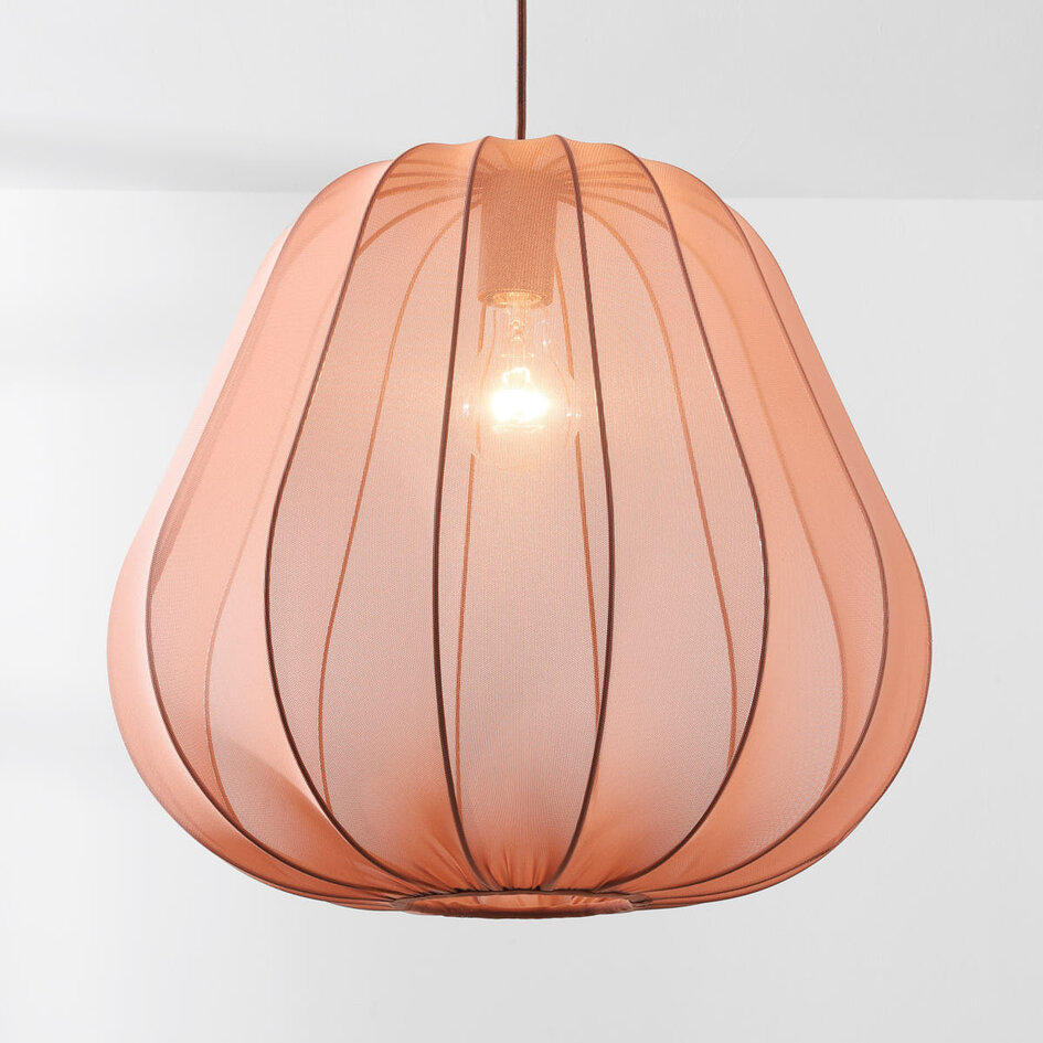 Lampa wisząca Japandi Brunel z kloszem z tkaniny w kolorze terra rose
