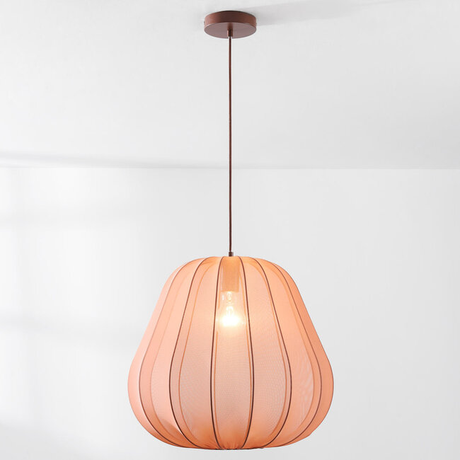 Lampa wisząca Japandi Brunel z kloszem z tkaniny w kolorze terra rose