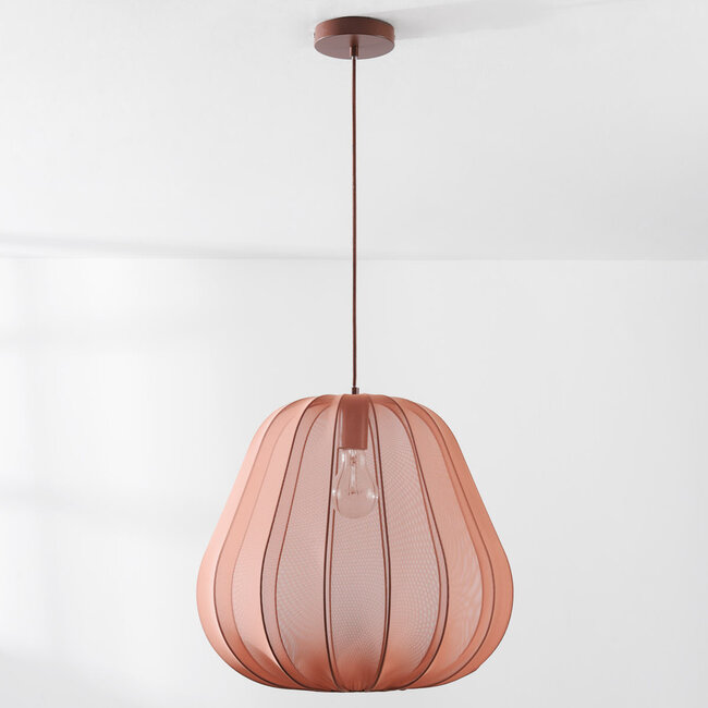 Lampa wisząca Japandi Brunel z kloszem z tkaniny w kolorze terra rose