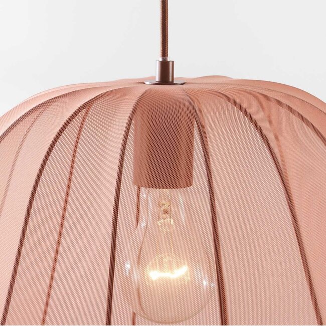 Lampa wisząca Japandi Brunel z kloszem z tkaniny w kolorze terra rose