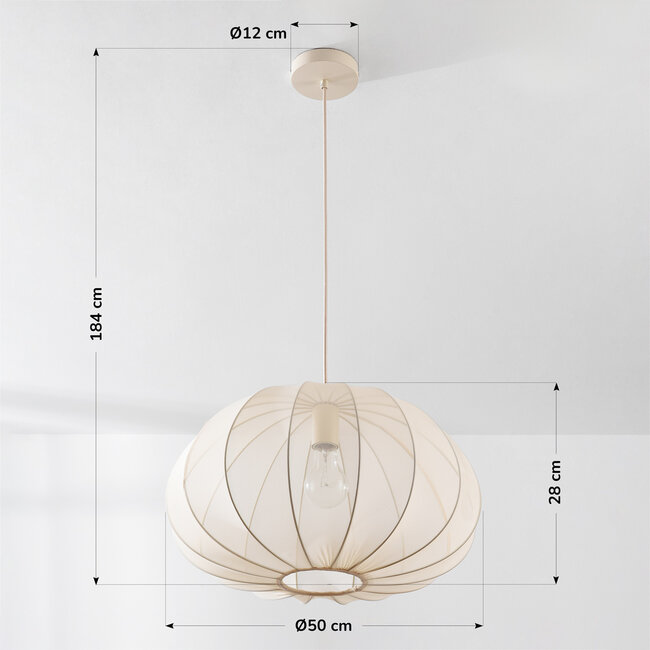 Lampa wisząca Japandi Ecruva – okrągły klosz z jasnobeżowej tkaniny Ø50 cm