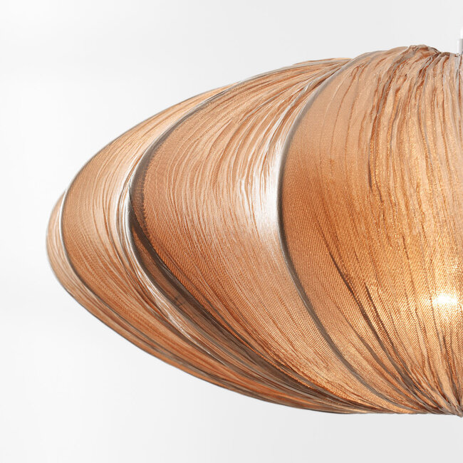Lampa wisząca Creora – styl Japandi z tkaniny w kolorze ciepłego brązu