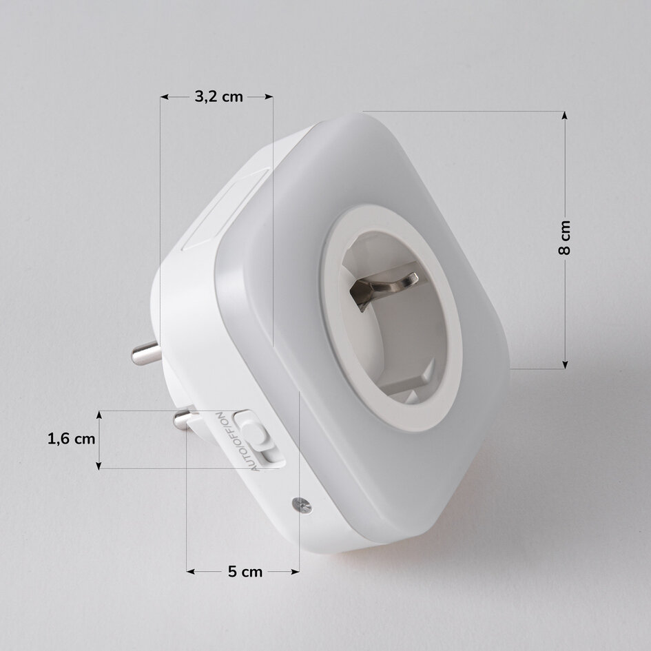 Kompaktowa lampka nocna z gniazdkiem i czujnikiem światła – lampa wtyczkowa 2 w 1