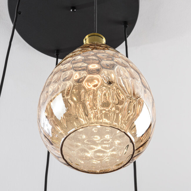 Design lampa wisząca Nilo – 4 światła, szkło bursztynowe z zaokrągleniem