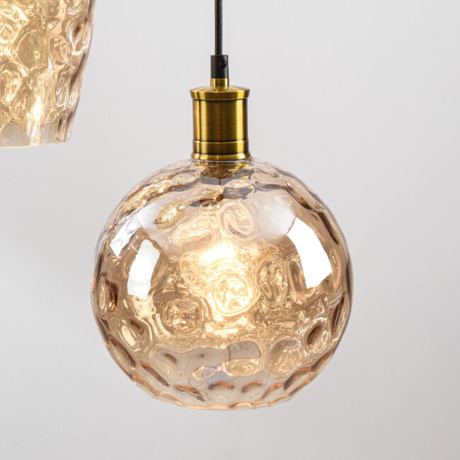 Design lampa wisząca Nilo – 4 światła, szkło bursztynowe z zaokrągleniem