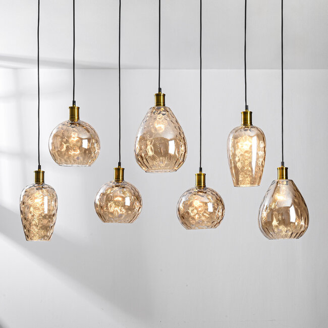 Lampa wisząca Nilo – 7 światła, szkło bursztynowe z wybrzuszeniem