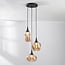 Design lampa wisząca Zian – 3 światła czarna ze szkłem bursztynowym w różnych kształtach