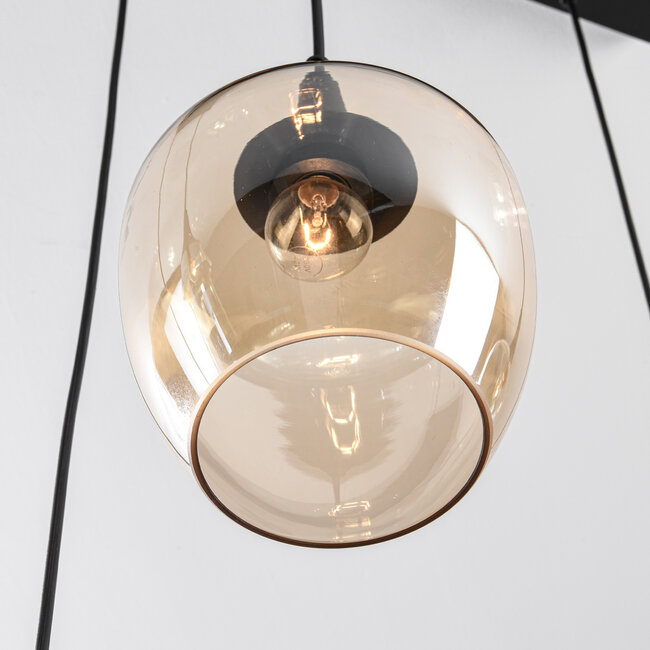 6 światła lampa wisząca Lior czarna ze szkłem bursztynowym w różnych kształtach