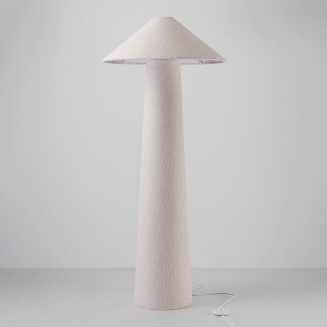 Lampa podłogowa Nura z lnianym kloszem w kolorze złamanej bieli