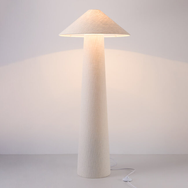 Lampa podłogowa Nura z lnianym kloszem w kolorze złamanej bieli