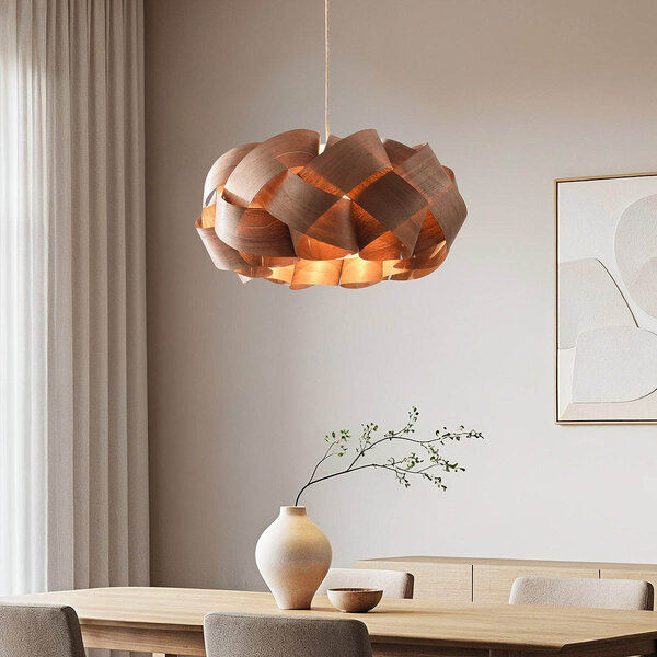 Lampa wisząca Weave z naturalnym designem i fornirem orzechowym – Ø60 cm